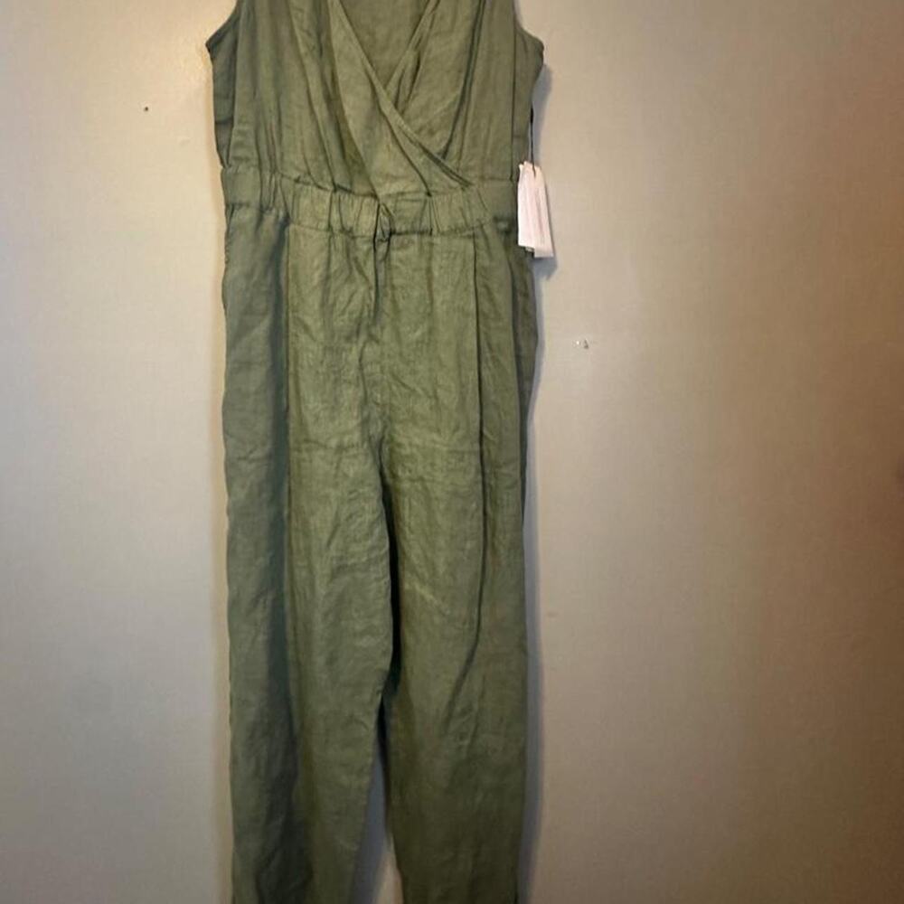 Nation LTD 100% Linen Jumpsuit Womens M Olive Green Sleeveless NWT